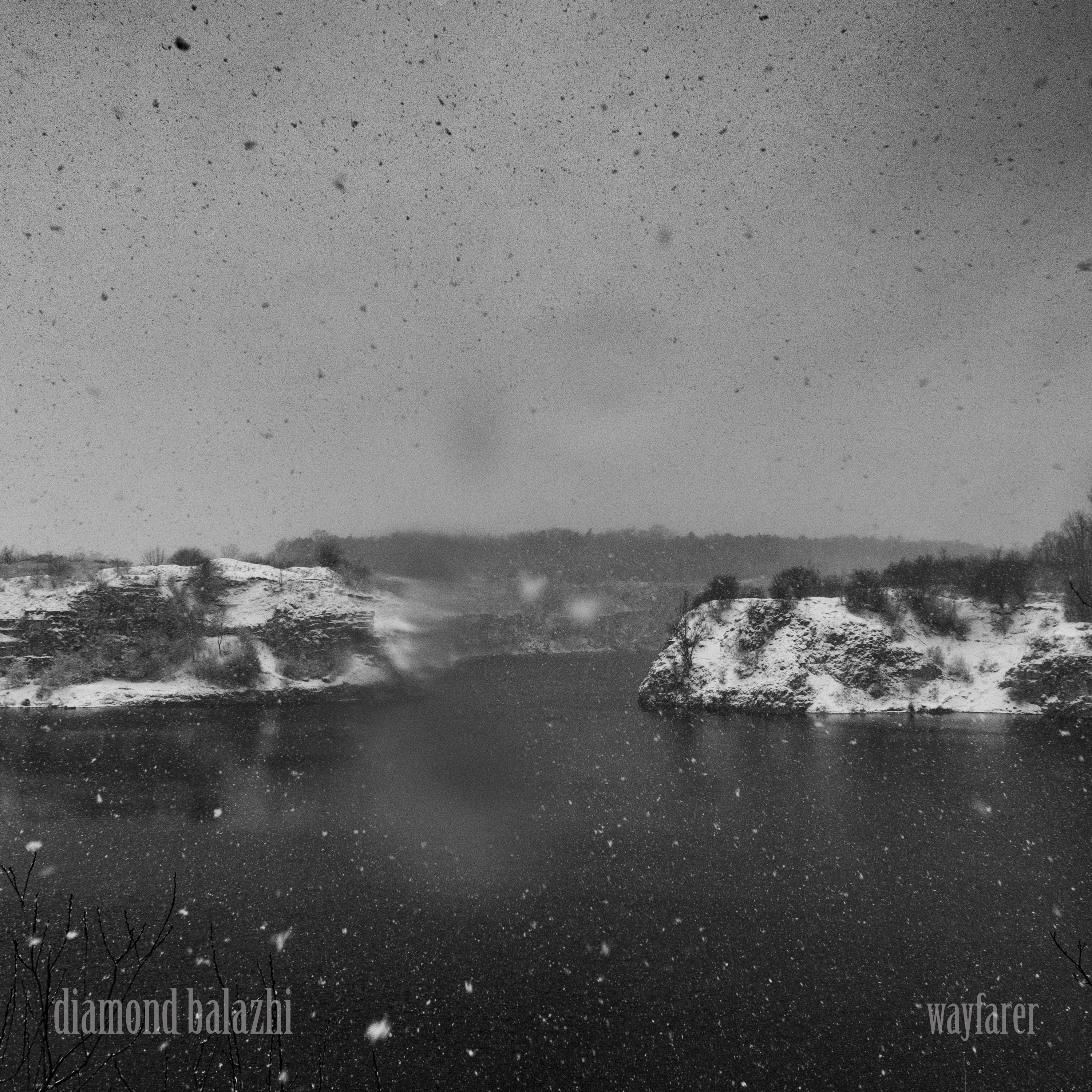 Diamond Balazhi album cover with frozen lake and snowy lake shore