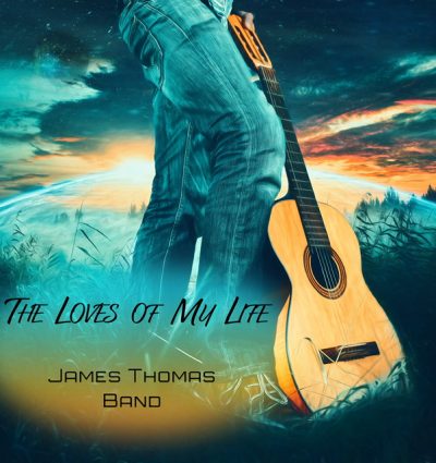James thomas band album cover with man standing with guitar in field